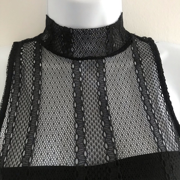 Dynamite Lace Sheer Choker Mock Neck Black Sleeveless Top with Camisole Tube Top - Picture 8 of 16
